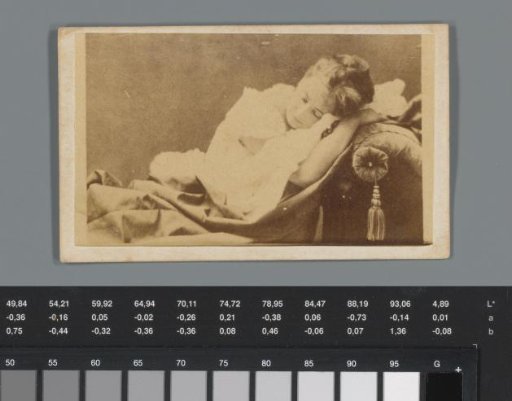 Advertisement for postcards with a portrait of a sleeping Grace Rawlinson