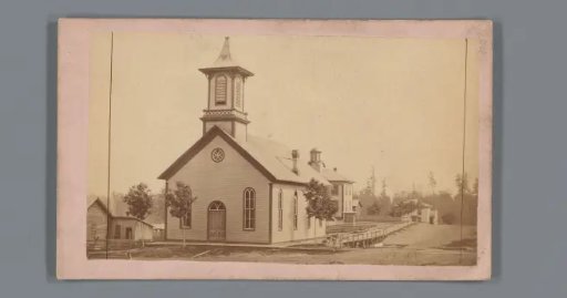 View of the church in Stanton, Michigan, advertisement for photographer Isaac O. Chapman