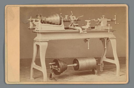 Lathe on a cast-iron table, produced by the American Tool and Machine Company