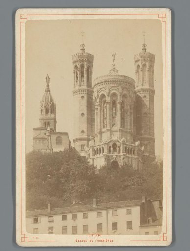 View of Notre-Dame de Fourvière in Lyon, possibly an advertisement for the coffee house Louise Lathuilière