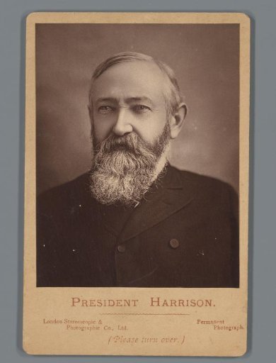 Portrait of President Benjamin Harrison, advertisement for Beecham's Pills