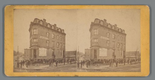 Advertisement featuring a view of a building raised by 182 centimeters by F. & S.E. Goodwin, presumably in New York