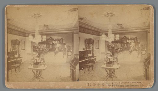 Advertisement featuring a view of the barbershop Clough & Company in Providence, Rhode Island