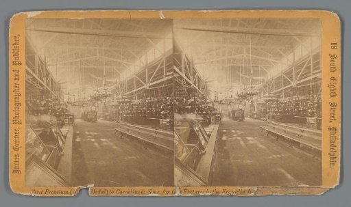 Exhibition hall of the Franklin Institute with various lamps, lampshades, and fittings produced by Cornelius & Sons in Philadelphia