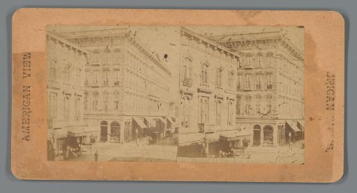 View of the Occidental Hotel in San Francisco, advertisement for hat and shoe maker Adam Weber, active in Canal Winchester, Ohio