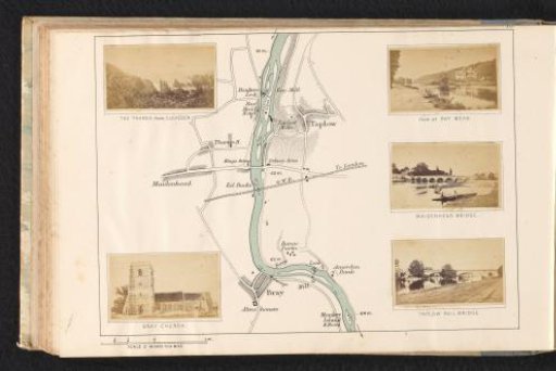 View of the Thames from Cliveden, view of a river landscape with a villa at Maidenhead, Maidenhead Bridge, view of the church of Bray, and Maidenhead Railway Bridge