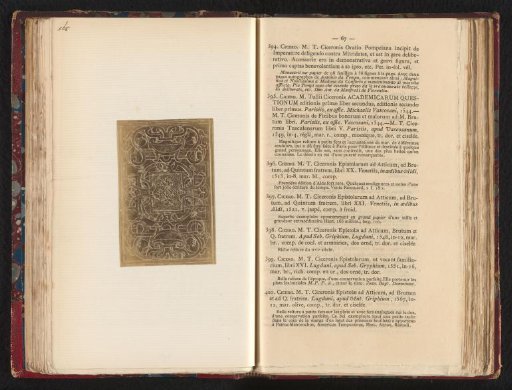Photographic reproduction of the book cover of M. Tulii Ciceronis Academicarum Questionum from 1544