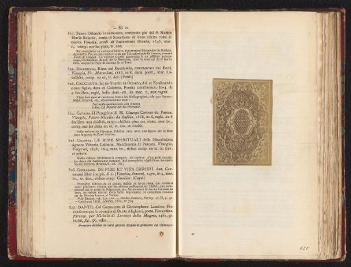 Photographic reproduction of the book cover of Le Rime Spirituali della illustrissima signora Vittoria Colonna from 1548