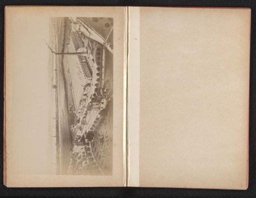 Photographic reproduction of a drawing of a cotton spinning and weaving mill in Augsburg, viewed from above