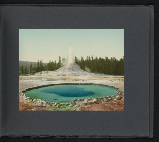 View of an erupting Castle Geyser in Yellowstone National Park