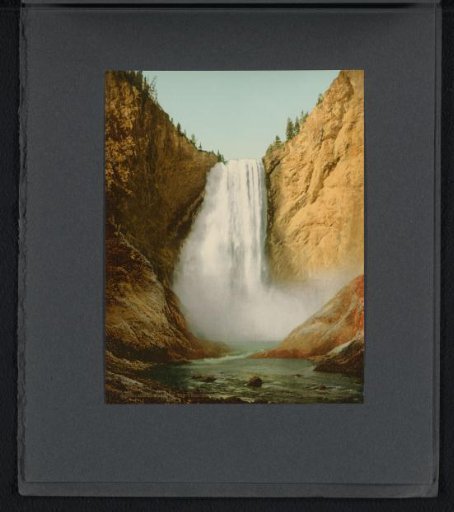 View of a waterfall in Yellowstone National Park, part of the Lower Falls