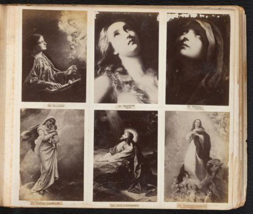 Six photographic reproductions of paintings with Saint Cecilia, Mary Magdalene, Mary, and Christ