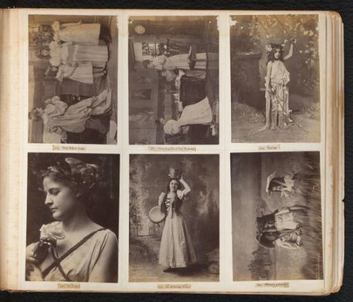 Six photographs of young women and children in various settings