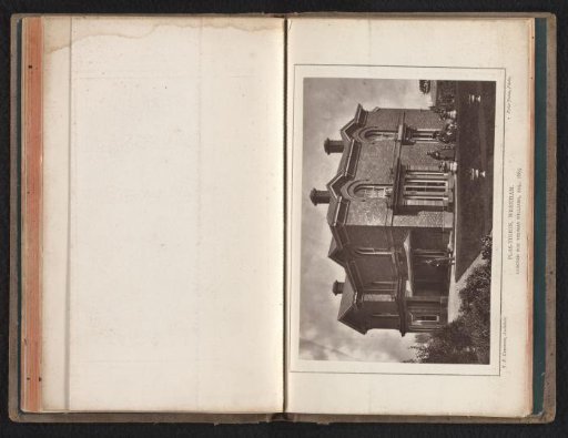 View of the house designed by J. R. Gummow for Thomas Williams, with a man and two women in front of the façade, in Plas Tirion, Wrexham