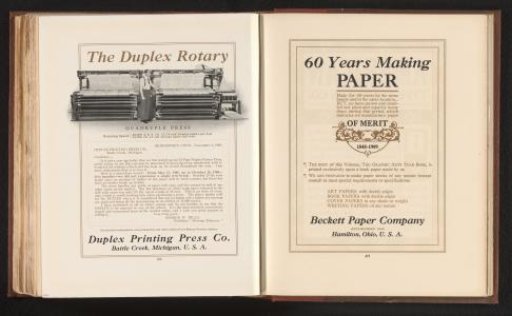 Advertisement for the 'Duplex Rotary' printing press by the Duplex Printing Press Co., Michigan