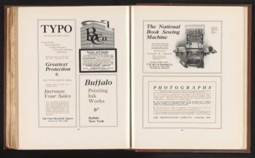 Advertisements, including for 'The National Book Sewing Machine', illustrated with the machine, by Joseph E. Smyth