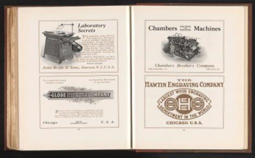 Advertisements for John Royle & Sons in Paterson and Globe Engraving & Electrotype Company in Chicago