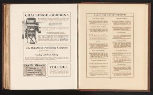 Advertisements, including for the 'Challenge-Gordon Job Press' by the Challenge Machinery Co. in Michigan