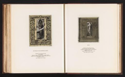 Reproduction of a drawing of the cover of 'Recuyell of the Historyes of Troye', designed by H. G. Fell, executed by S. Poole and bound by Cedric Chivers in Bath