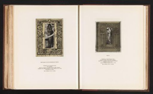 Reproduction of a drawing of the cover of 'Recuyell of the Historyes of Troye', designed by H. G. Fell, executed by Alice Shepherd and bound by Cedric Chivers in Bath