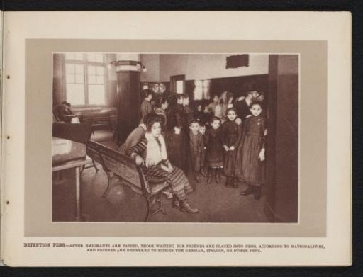 Migrants in a waiting room for reunion with friends after admission to the United States