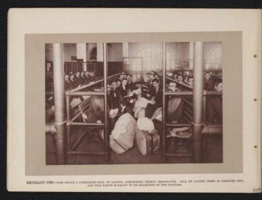 Migrants in a waiting room for medical inspection for admission to the United States of America