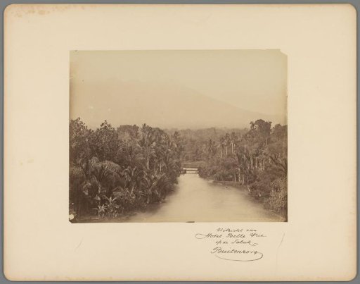 Landscape with the Tjidane river and Mount Salak in Buitenzorg