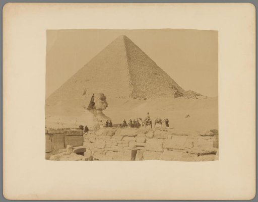 Travelers before the Sphinx and the Pyramid of Cheops, Giza