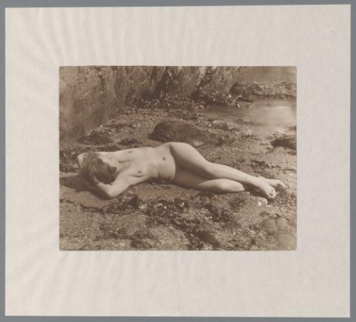 Naked woman sunbathing on a beach
