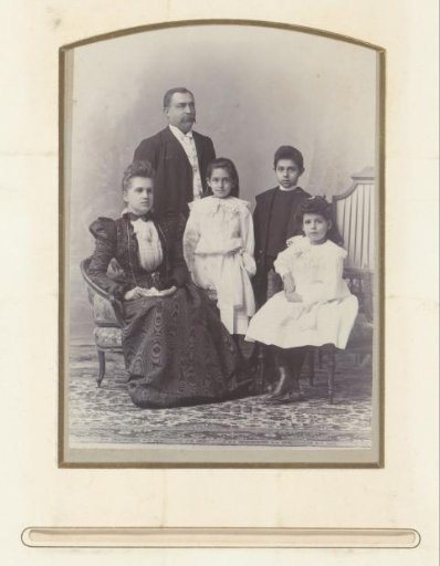 Portrait of a man, a woman and three children