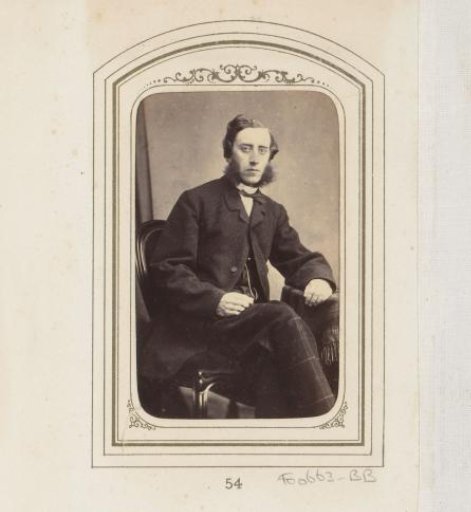 Portrait of a seated man with sideburns and checkered breeches