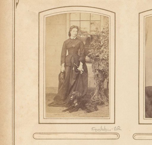 Portrait of a woman with attributes and a dog