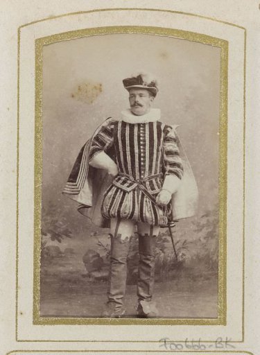 Portrait of a man in costume with a sword, inscribed as J. Harmens