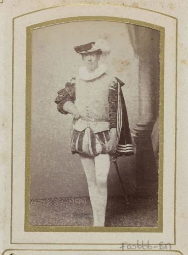 Portrait of a young man in costume with a sword, inscribed as J.A.E. Rhede van der Kloot