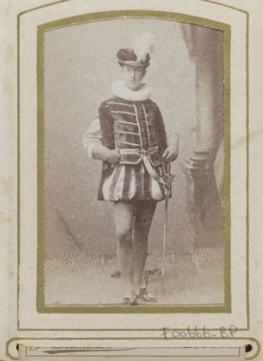 Portrait of a young man in costume with a sword, identified as E.J.W. Holleman