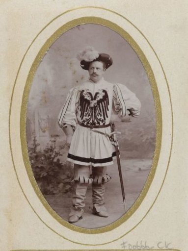 Portrait of a man in costume with sword, inscribed as J.W. Schover