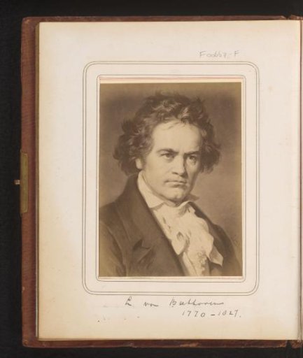 Photographic reproduction of a painted portrait of Ludwig van Beethoven by Carl Jaeger