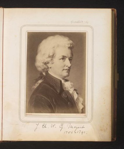 Photographic reproduction of a painted portrait of Wolfgang Amadeus Mozart by Carl Jaeger