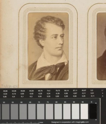 Photographic reproduction of a painted portrait of Lord Byron after Ernst Hader by Sophus Williams