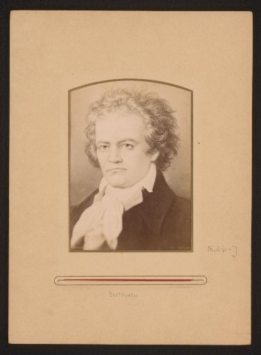 Photographic reproduction of a painted portrait of Ludwig van Beethoven