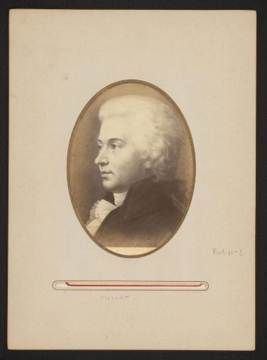 Photographic reproduction of a drawn portrait of Wolfgang Amadeus Mozart