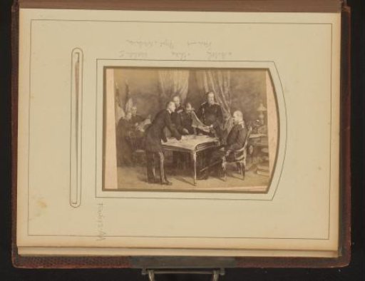 Photographic reproduction of a painting of a military meeting at Versailles after Georg Bleibtreu