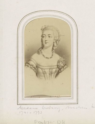 Photographic reproduction of (possibly) a print of Madame du Barry, mistress of King Louis XV of France