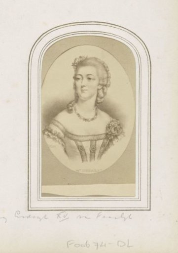 Photographic reproduction of (possibly) a painted portrait of Madame du Barry, mistress of King Louis XV of France