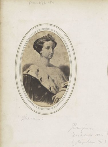 Photographic reproduction of (possibly) a print after a painted portrait of Empress Eugénie of France, wife of Napoleon III