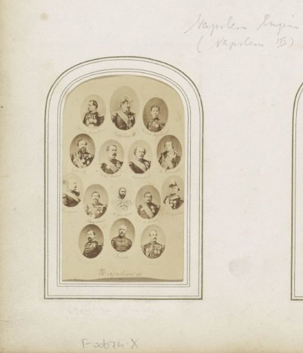 Photocollage of 15 miniature portraits of Emperor Napoleon III and the most important army leaders with their names