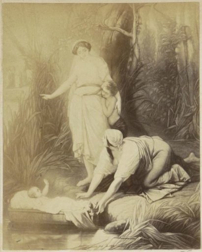 Photographic reproduction of (presumably) a print of Moses in a basket