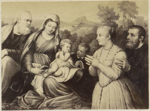 Photographic reproduction of (presumably) a print of the Holy Family and founders