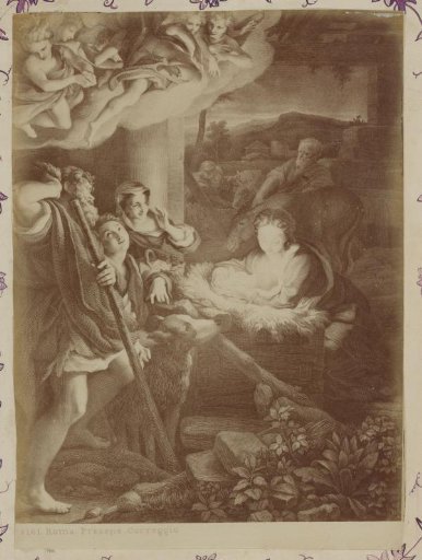 Photographic reproduction of (presumably) a print after a painting (Adoration of the Shepherds) by Correggio