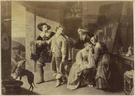 Photographic reproduction of (presumably) a painting of a couple taking leave